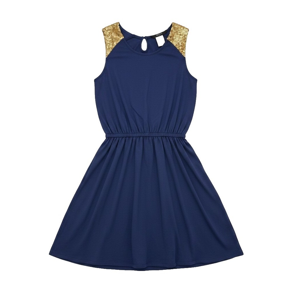 Guess Kids Girls Sequin Sleeveless Navy Blue Short Dress Large 14